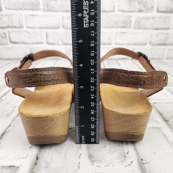 Dansko Tricia Women US 9 EU 39 Brown Leather Ankle Strap Wood Heel Wedge Sandals - Picture 5 of 10